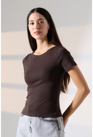 21996 KADIN KAYIK YAKA FULL LYC KOMPAKT PENYE KISA KOL TSHIRT 