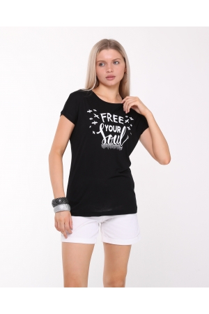 19534 FREE YOUR BASK.KADIN KISA KOLU BEDENDE SALAŞ VSK TSHIRT 