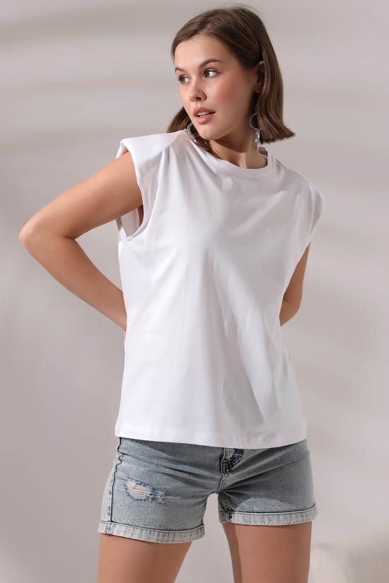 19619 BAYAN ARK PARÇ.OMUZLARI VATKALI KISA KOLU BEDENLE PAMUKLU SALAŞ TSHIRT 19619 BAYAN ARK PARÇ.OMUZLARI VATKALI KISA KOLU BEDENLE PAMUKLU SALAŞ TSHIRT