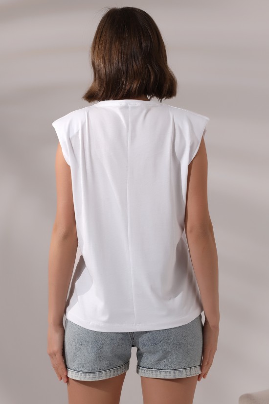 19619 BAYAN ARK PARÇ.OMUZLARI VATKALI KISA KOLU BEDENLE PAMUKLU SALAŞ TSHIRT 19619 BAYAN ARK PARÇ.OMUZLARI VATKALI KISA KOLU BEDENLE PAMUKLU SALAŞ TSHIRT