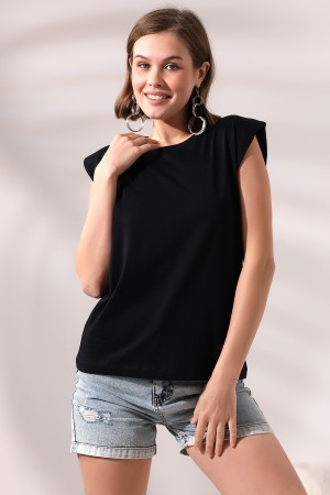 19619 KADIN ARK PARÇ.OMUZLARI VATKALI KISA KOLU BEDENLE PAMUKLU SALAŞ TSHIRT