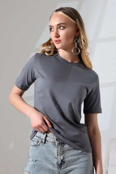 21666 KADIN KALIN FAYN PENYE KOMPAKT KISA KOL TSHIRT