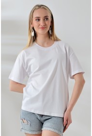 21667 KADIN KALIN FAYN PENYE KOMPAKT YAKA KAŞGORSELİ KISA KOL GENİŞ SALAŞ  TSHIRT