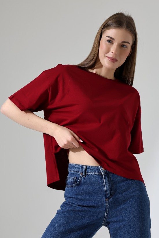 21929 KADIN KISA KOL GENİŞ VE YANLARI YIRTMAÇLI ARKASI OVAL BİSİKLET YAKA TSHIRT 21929 KADIN KISA KOL GENİŞ VE YANLARI YIRTMAÇLI ARKASI OVAL BİSİKLET YAKA TSHIRT