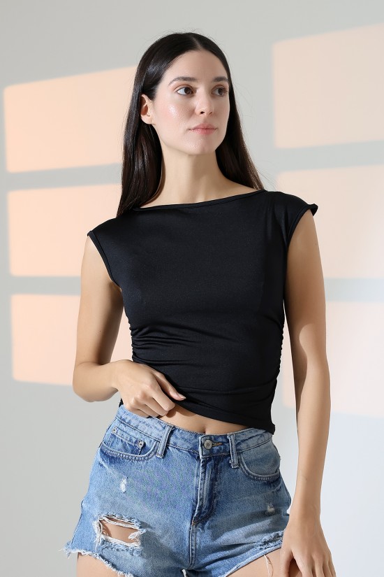 21895 KADIN KAYIK YAKA MİKRO JAPONE KOL YANLARI BÜZGÜLÜ TSHIRT 21895 KADIN KAYIK YAKA MİKRO JAPONE KOL YANLARI BÜZGÜLÜ TSHIRT