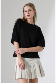 22152  KADIN SALAŞ REGLAN YARIM KOL ÖN VE ARKA BEDEN DİKEY PENSLİ BİSİKLET YAKA DOUBLEFACE YUMUŞAK DOKU  TSHIRT 