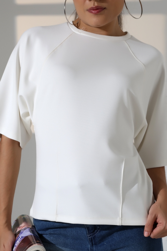 22152  KADIN SALAŞ REGLAN YARIM KOL ÖN VE ARKA BEDEN DİKEY PENSLİ BİSİKLET YAKA DOUBLEFAE YUMUŞAK DOKU  TSHIRT 