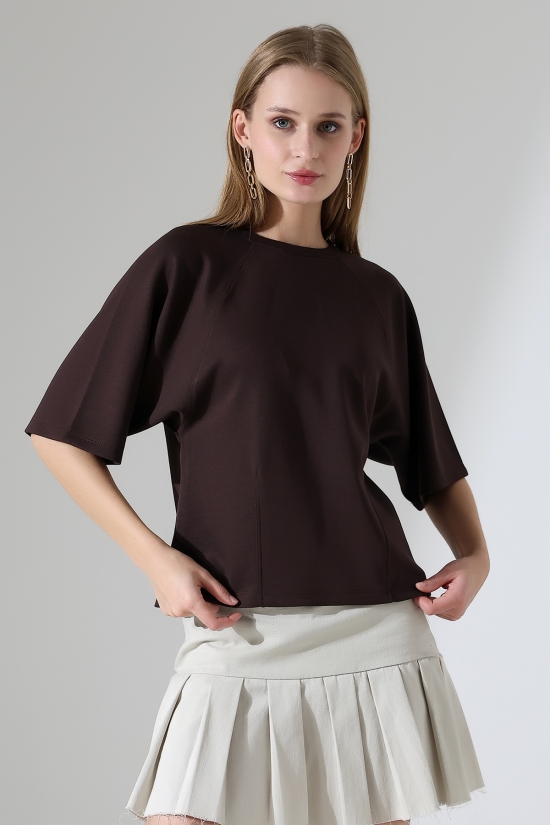 22152  KADIN SALAŞ REGLAN YARIM KOL ÖN VE ARKA BEDEN DİKEY PENSLİ BİSİKLET YAKA DOUBLEFAE YUMUŞAK DOKU  TSHIRT 