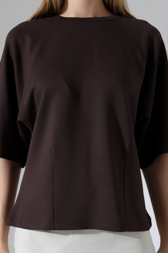 22152  KADIN SALAŞ REGLAN YARIM KOL ÖN VE ARKA BEDEN DİKEY PENSLİ BİSİKLET YAKA DOUBLEFAE YUMUŞAK DOKU  TSHIRT 