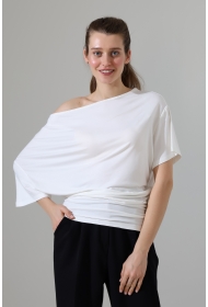 22273 KADIN KAYIK YAKA VORTFULL LYCVSK KISA KOL YARASA KESİM KISAKOL YANLARI BÜZGÜLÜ TSHIRT 