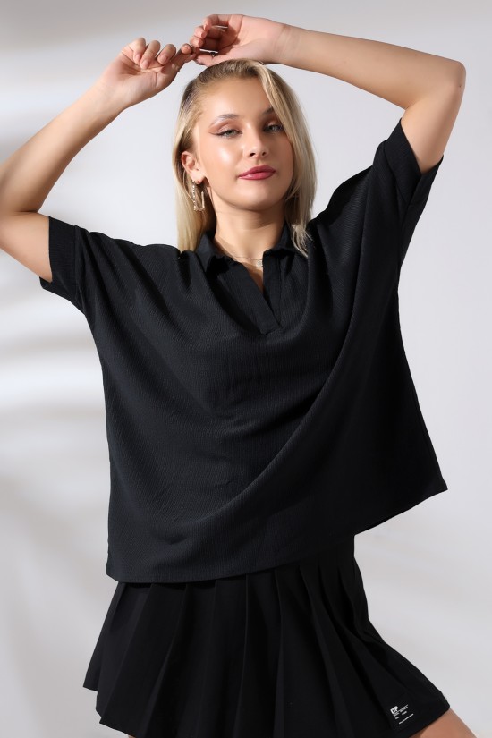 21141 KADIN BÜRÜMCÜK GÖMLEK YAKA KISA KOL OVERSİZE POLO YAKA TSHIRT 21141 KADIN BÜRÜMCÜK GÖMLEK YAKA KISA KOL OVERSİZE POLO YAKA TSHIRT