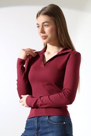 21938 KADIN FULLLYC RİBANA UZUN KOL KOL GÖMLEK YAKA PATLI UZUN KOL TSHIRT