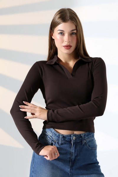 21938 KADIN FULLLYC RİBANA UZUN KOL KOL GÖMLEK YAKA PATLI UZUN KOL TSHIRT