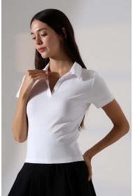 22023 KADIN FULL LYC RİBANA GÖMLEK YAKA PATLI KISA KOL TSHIRT