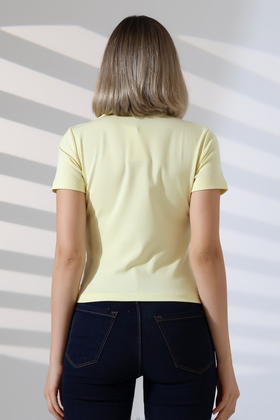 22023 KADIN FULL LYC RİBANA GÖMLEK YAKA PATLI KISA KOL TSHIRT