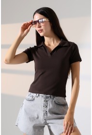22023 KADIN FULL LYC RİBANA GÖMLEK YAKA PATLI KISA KOL TSHIRT