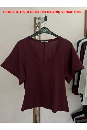 22295 KADIN KOMPAKT LYC SÜPR. YARIM GENİŞ KOLUCU BİYELİ OVAL U YAKA TSHIRT 