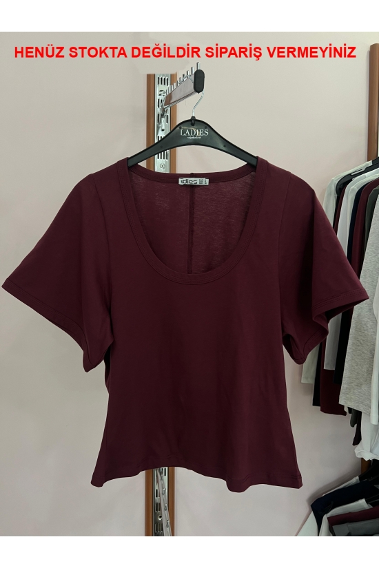 22295 KADIN KOMPAKT LYC SÜPR. YARIM GENİŞ KOLUCU BİYELİ OVAL U YAKA TSHIRT 