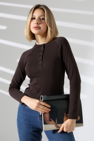 22025  KADIN KARYOKALI REGLAN UZUN KOL UZUN PATLI 5 DÜĞMELİ  FULL LYC RİBANA TSHIRT 