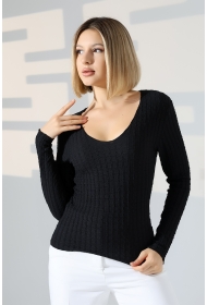 22111 KADIN JAKARLI VİYANA UZUN KOL V YAKA TSHIRT