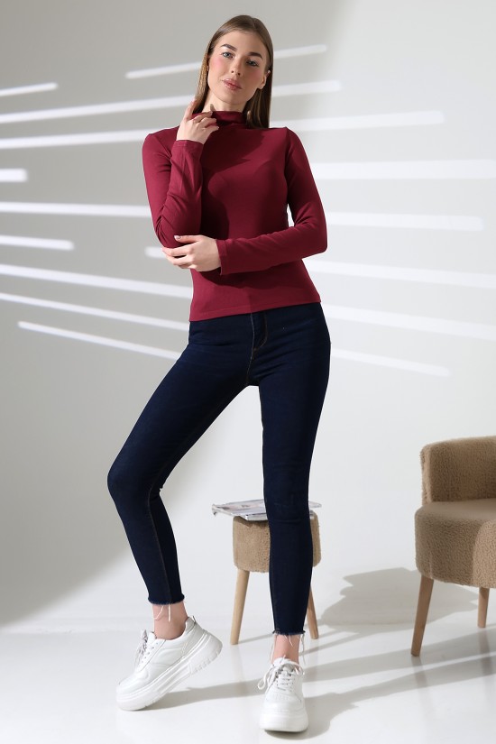 21950 KADIN KENDİLİĞİNDEN DİK YAKA FULL LYC VİSK RİBANA UZUN KOL TSHIRT 21950 KADIN KENDİLİĞİNDEN DİK YAKA FULL LYC VİSK RİBANA UZUN KOL TSHIRT