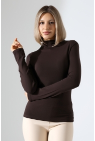 21950 KADIN KENDİLİĞİNDEN DİK YAKA  FULL LYC VİSK RİBANA UZUN KOL TSHIRT 