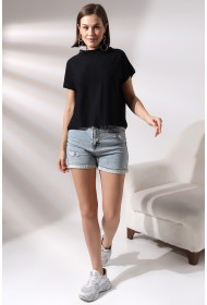 19588 KADIN DİK YAKA KISA KOLU BEDENDE PAMUKLU KISA TSHIRT 19588 KADIN DİK YAKA KISA KOLU BEDENDE PAMUKLU KISA TSHIRT