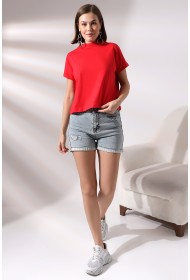 19588 KADIN DİK YAKA KISA KOLU BEDENDE PAMUKLU KISA TSHIRT 19588 KADIN DİK YAKA KISA KOLU BEDENDE PAMUKLU KISA TSHIRT