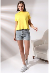 19588 KADIN DİK YAKA KISA KOLU BEDENDE PAMUKLU KISA TSHIRT 19588 KADIN DİK YAKA KISA KOLU BEDENDE PAMUKLU KISA TSHIRT