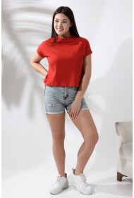 19588 KADIN DİK YAKA KISA KOLU BEDENDE PAMUKLU KISA TSHIRT 19588 KADIN DİK YAKA KISA KOLU BEDENDE PAMUKLU KISA TSHIRT