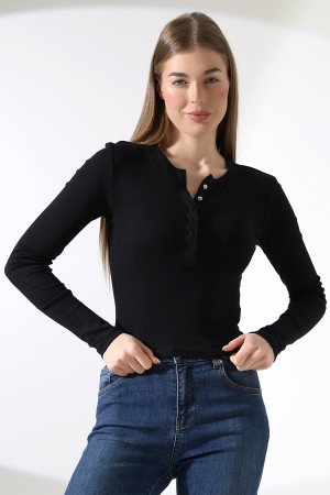 21947 KADIN RİBANA UZUN KOL PATI UZUN VE 6 ÇITÇITLI TSHIRT 