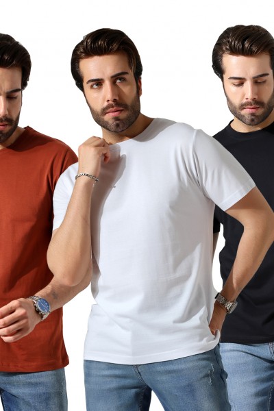 0-31751 - 3'LÜ PAKET  ERKEK BASİC COMFORT FİT  KISA KOL BİSİKLET YAKA PAMUKLU TSHIRT 