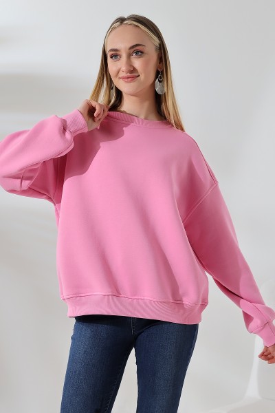 21616 KADIN 3 İP PENYE KOMPAKT ŞARDONLU OMUZLARI PARÇALI  BİSİKLET YAKA SALAŞ OVERSİZE SWEATSHIRT