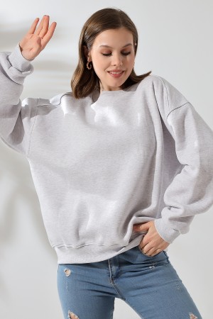 21616 KADIN 3 İP PENYE KOMPAKT ŞARDONLU OMUZLARI PARÇALI  BİSİKLET YAKA SALAŞ OVERSİZE SWEATSHIRT