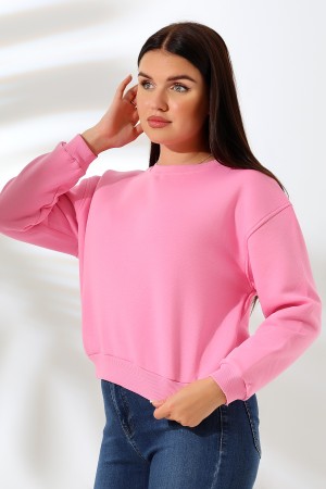 21614 KADIN 3 İP PENYE KOMPAKT ŞARDONLU GENİŞ VE KISA BİSİKLET YAKA SWEATSHIRT