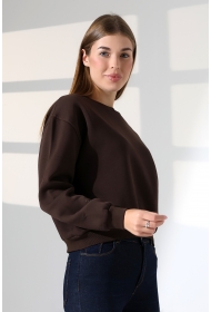 21614 KADIN 3 İP PENYE KOMPAKT ŞARDONLU GENİŞ VE KISA BİSİKLET YAKA SWEATSHIRT