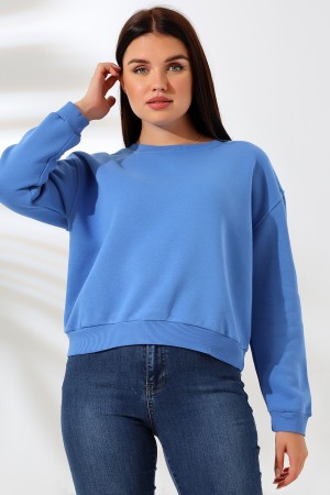 21614 KADIN 3 İP PENYE KOMPAKT ŞARDONLU GENİŞ VE KISA BİSİKLET YAKA SWEATSHIRT