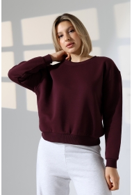 21614 KADIN 3 İP PENYE KOMPAKT ŞARDONLU GENİŞ VE KISA BİSİKLET YAKA SWEATSHIRT