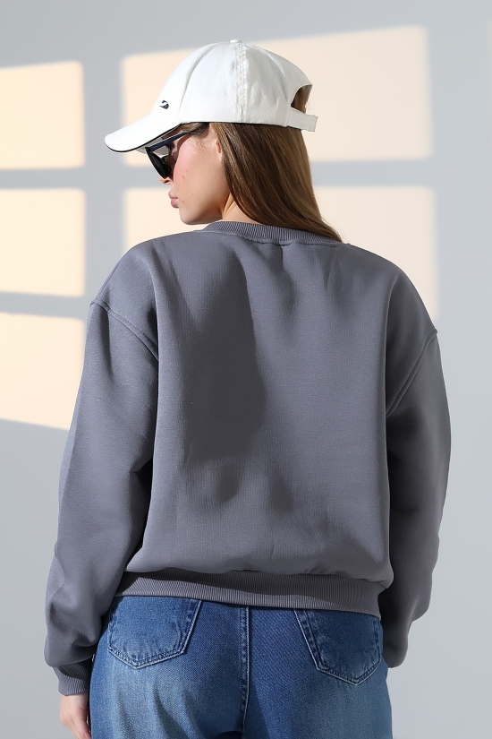 21614 KADIN 3 İP PENYE KOMPAKT ŞARDONLU GENİŞ VE KISA BİSİKLET YAKA SWEATSHIRT