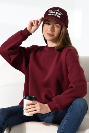 21620 KADIN 3 İP PENYE KOMPAKT ŞARDONLU  BİSİKLET YAKA SALAŞ OVERSİZE UZUN SWEATSHIRT