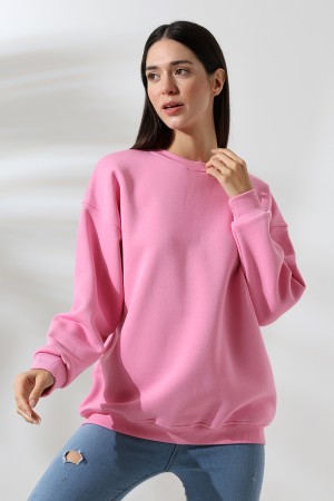 21620 KADIN 3 İP PENYE KOMPAKT ŞARDONLU  BİSİKLET YAKA SALAŞ OVERSİZE UZUN SWEATSHIRT