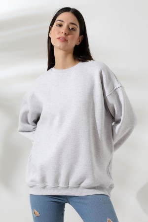 21620 KADIN 3 İP PENYE KOMPAKT ŞARDONLU  BİSİKLET YAKA SALAŞ OVERSİZE UZUN SWEATSHIRT