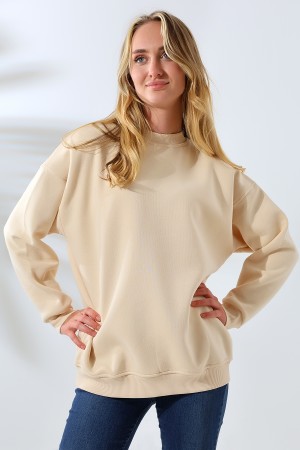 21620 KADIN 3 İP PENYE KOMPAKT ŞARDONLU  BİSİKLET YAKA SALAŞ OVERSİZE UZUN SWEATSHIRT