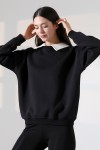 21985 KADIN 3 İP BİSİKLETVE GÖMLEK YAKALI SALAŞ GENİŞ SWETSHIRT