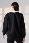 21985 KADIN 3 İP BİSİKLETVE GÖMLEK YAKALI SALAŞ GENİŞ SWETSHIRT