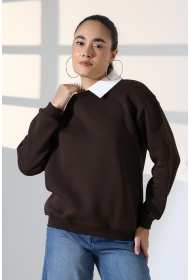 21985 KADIN 3 İP BİSİKLETVE GÖMLEK YAKALI SALAŞ GENİŞ SWEATSHIRT