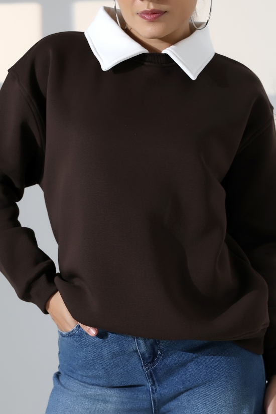 21985 KADIN 3 İP BİSİKLETVE GÖMLEK YAKALI SALAŞ GENİŞ SWEATSHIRT