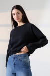 21973 KADIN 3 İP PENYE KOMPAKT ŞARDONLU KARYOKALI REGLAN KOL YANLARI KARYOKALI PARÇALI GENİŞ  BİSİKLET YAKA SWEATSHIRT