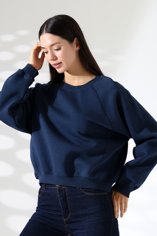 21973 KADIN 3 İP PENYE KOMPAKT ŞARDONLU KARYOKALI REGLAN KOL YANLARI KARYOKALI PARÇALI GENİŞ  BİSİKLET YAKA SWEATSHIRT