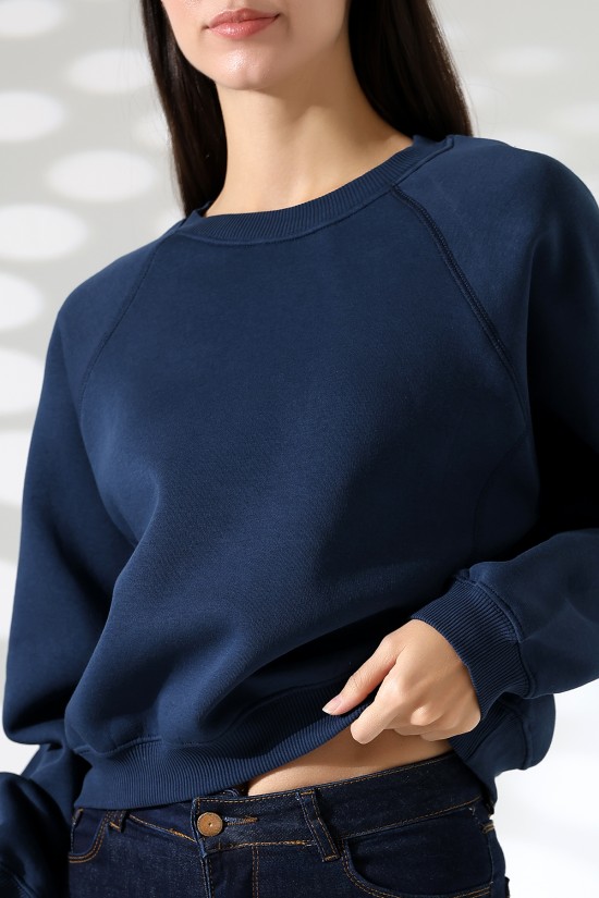 21973 KADIN 3 İP PENYE KOMPAKT ŞARDONLU KARYOKALI REGLAN KOL YANLARI KARYOKALI PARÇALI GENİŞ  BİSİKLET YAKA SWEATSHIRT